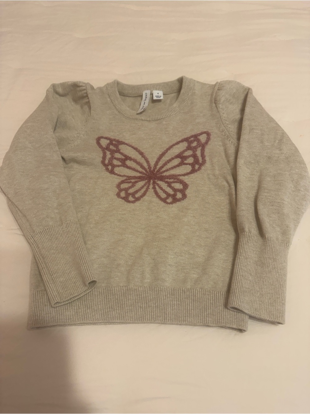 Janie and Jack beige Sweater with mauve Butterfly Motif
